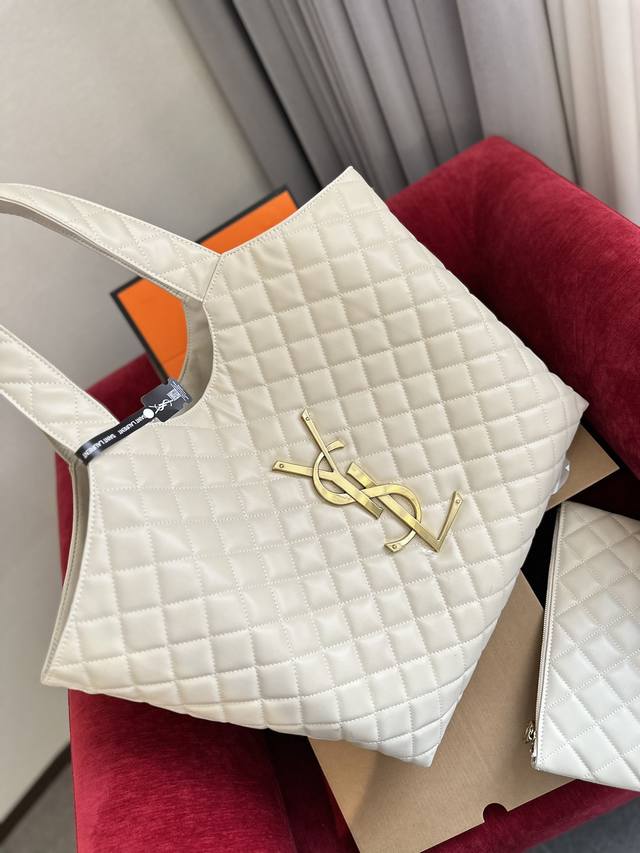 牛皮 礼盒包装 超大logo Ysl Gaby绗缝纹路购物袋大tote 感觉太温柔了简直随意搭配都出彩#Ysi 尺寸35Cm