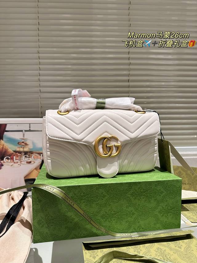 牛皮 飞机盒折叠礼盒 Gucci L Gg Marmont 系列 经典百搭 万年不过时的一款马蒙 原单品质 尺寸26Cm