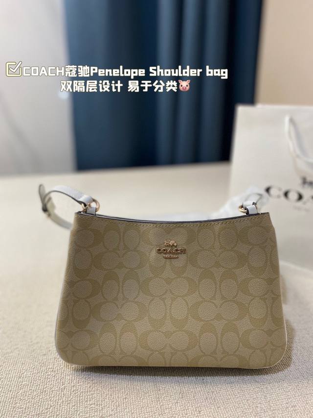 牛皮版本 Coach蔻驰 新款penelope Shoulder Bag 皮质垫肩设计 有效分散肩颈压力 使我们感觉更加舒适 双隔层设计 易于分类 使出行收纳更