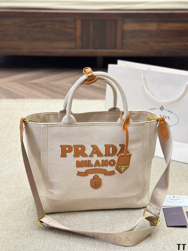 Prada 托特包 休闲百搭轻便实用 上身超好看草编系列 尺寸 大号32 27Cm