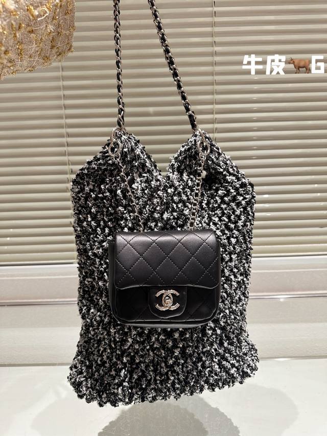 原版皮 Chanel 二合一 毛呢说水桶包双子包 时髦精必备款 超级精致 Size 32 29Cm