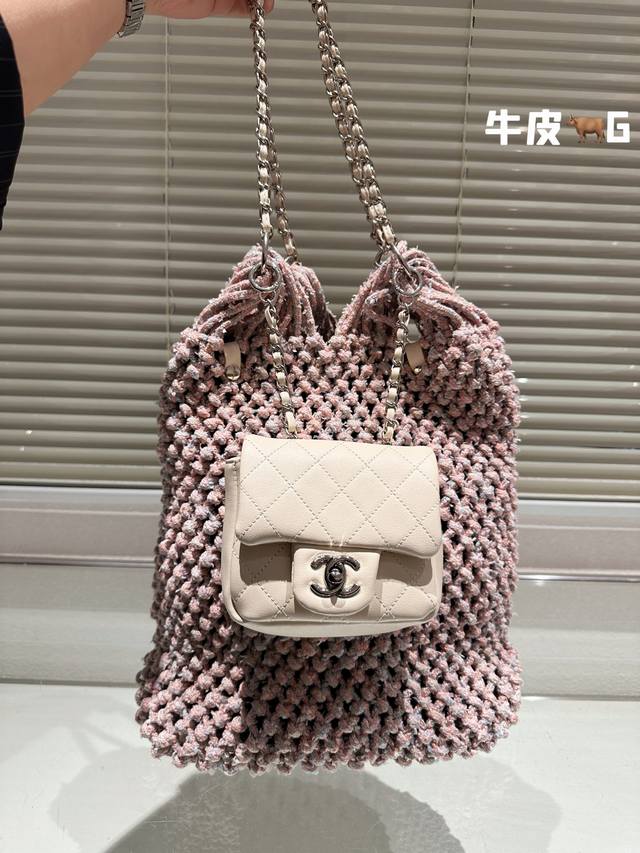 原版皮 Chanel 二合一 毛呢说水桶包双子包 时髦精必备款 超级精致 Size 32 29Cm