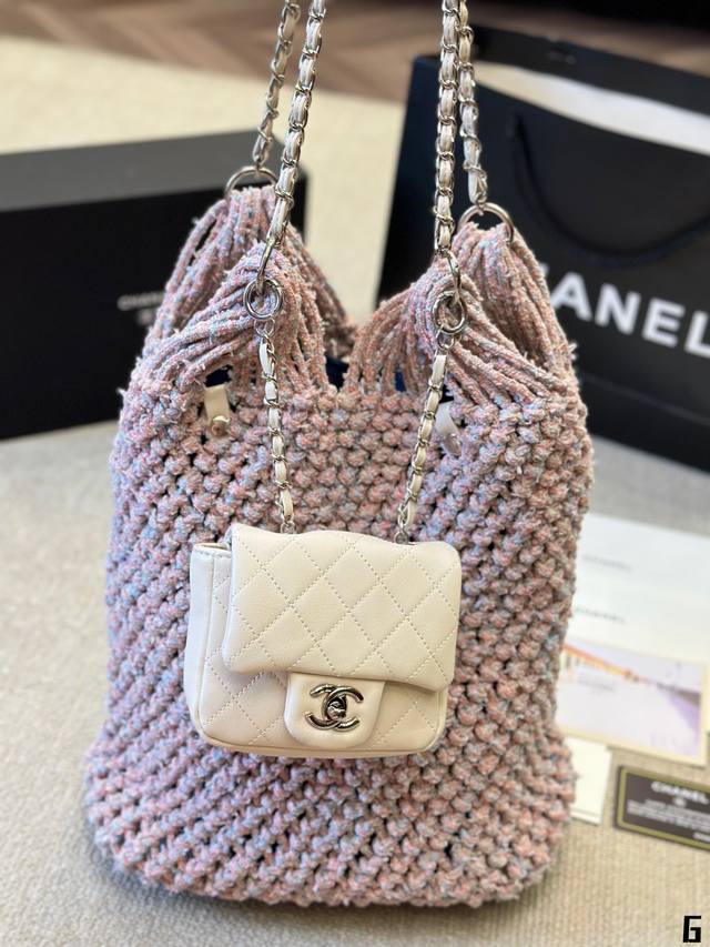 原版皮 Chanel 二合一 毛呢说水桶包双子包 时髦精必备款 超级精致 Size 32 29Cm