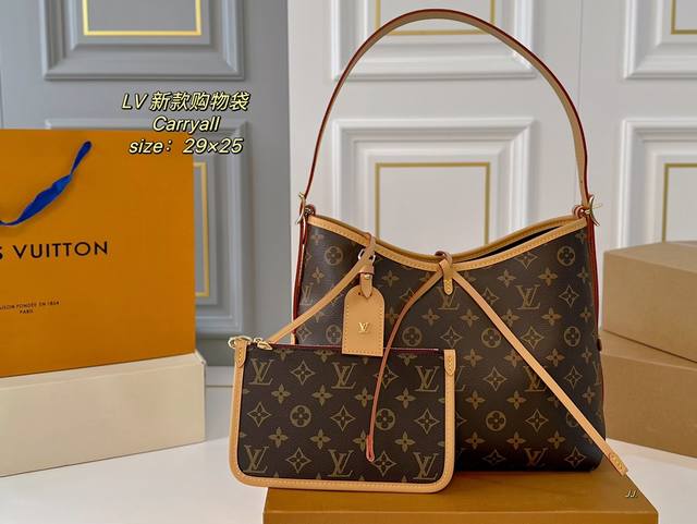 中号 折叠盒飞机盒 Size：29×25 Lv 路易威登新款carryall购物袋 带有蝴蝶结的腋下包，实用能装～ 子母包设计搭配小手袋，磁扣开合！ 无敌百搭，