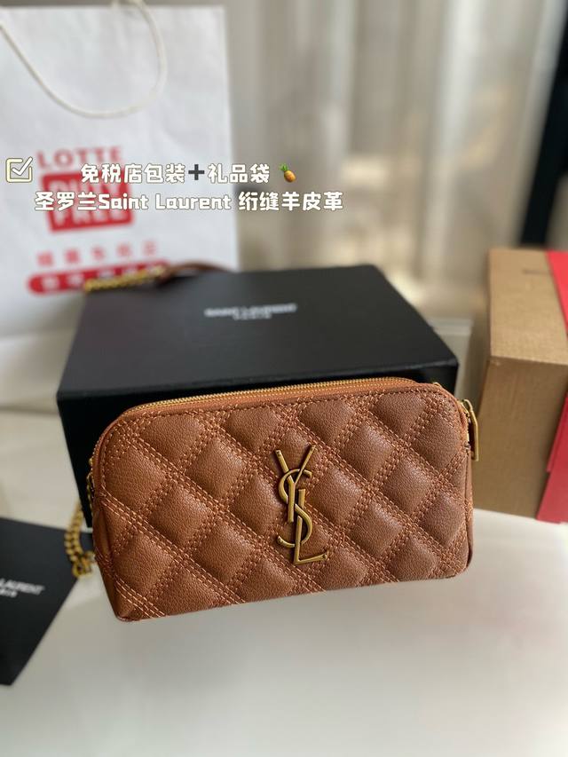 复刻版 Ysl 圣罗兰 女士gaby黑色绗缝羊皮革拉链手拿包链条包单肩包 Becky 双拉链手拿包 大气经典又百搭！ 双拉链设计，方便分类收纳，尺寸足以容纳各种