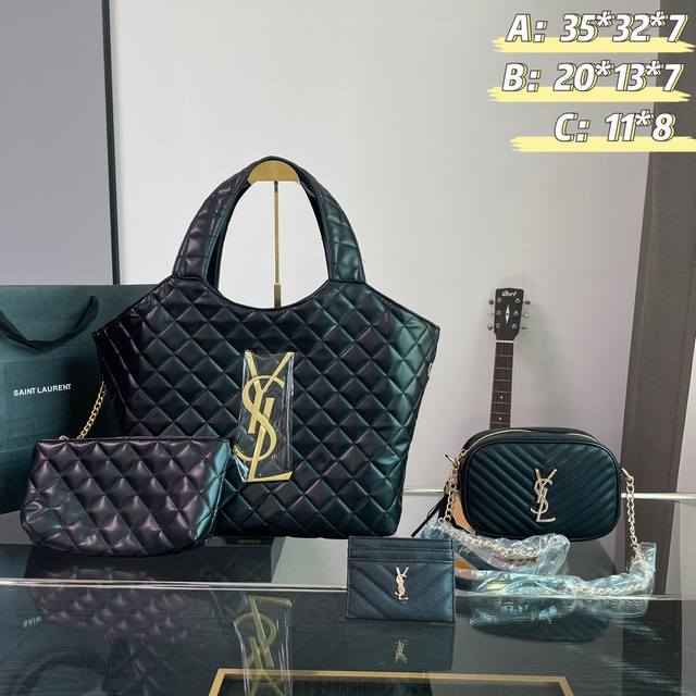 一组. New 2024.高品质三件套组合 Ysl 托特包 Ysl 相机包卡包 带盒 外贸订单款