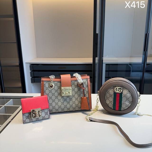 包厂组合包 3号仓 组合上新 全新系列组合X415 GUCCI padlock+G家圆饼包+G家钱包 尺寸 链条包：26*18*8 圆饼包：18*18 钱包：1