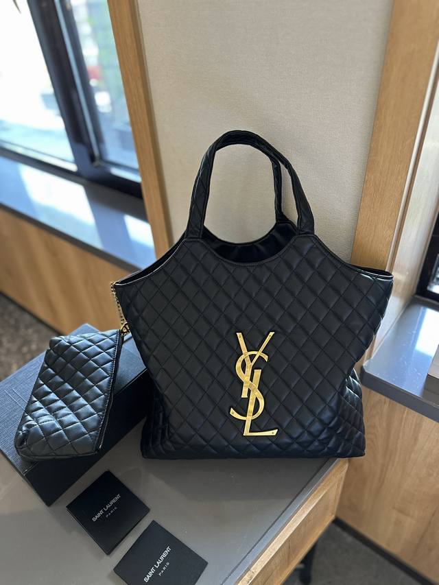 礼盒包装 超大logo Ysl Gaby绗缝纹路购物袋大tote 感觉太温柔了简直随意搭配都出彩#Ysi 尺寸35Cm