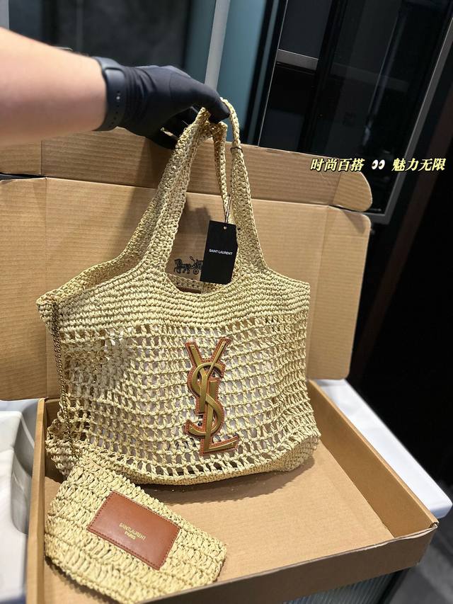 圣罗兰 Ysl 编织托特包 质感很高级 容量超级大也很耐用 日常出街背它回头率百分百 就是这种随性慵懒感尺寸：