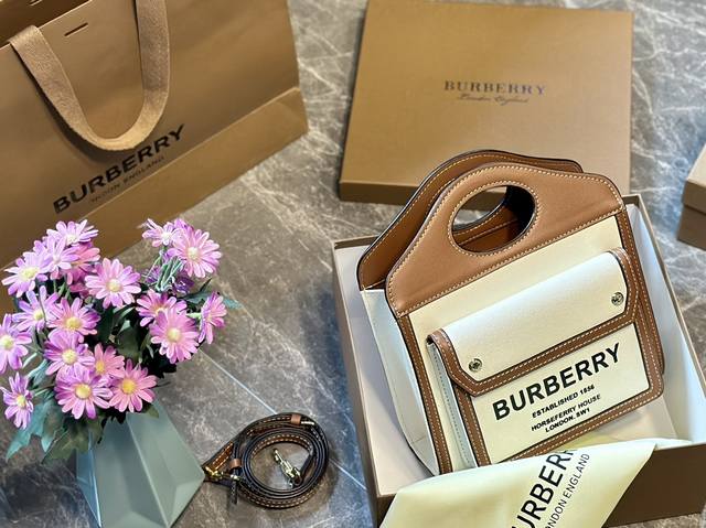 礼盒包装 Burberry 一包难求 博柏利burberry简直太好看有质感的棕色帆布拼接复古又不失休闲感而这个系列最有特色的一-定就是这只[Pocket Ba