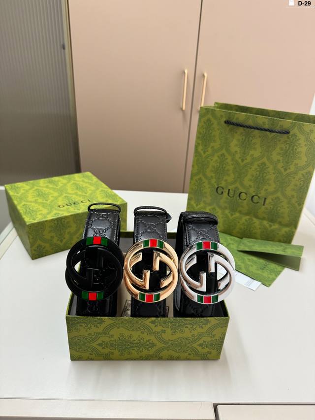 酷奇 Gucci 男士牛皮腰带d-29全套包装+手提袋