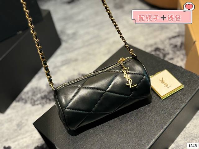 礼盒包装 Ysl 笔筒包 圣罗兰包包 Saint Laurent&Slp正品购入打版，牛皮皮质，全套对版五金. 包型精致，实用 袋口ysl金属扣五金完美无暇 细