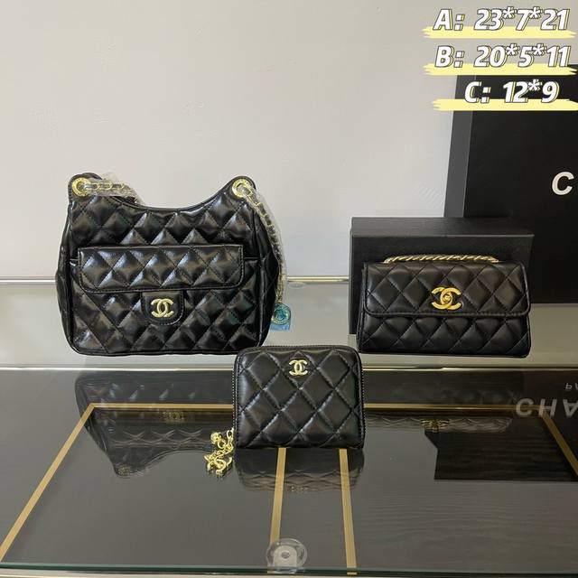 一组 Top. New 2024.高品质三件套组合 Chanel 牛角包 链条包钱包 外贸订单款