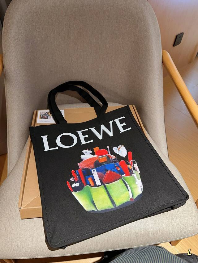 罗意威loewe 匠艺天地展览限定帆布购物袋 托特包tote 杨幂同款 尺寸38×40×13 礼盒包装