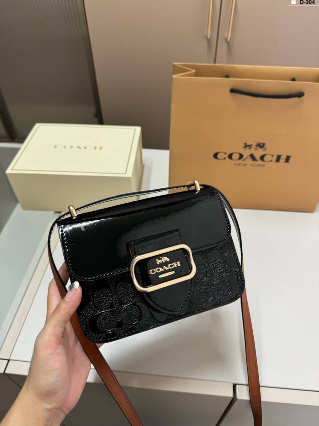 Coach 蔻驰 Morgan Shoulder Bag 漆皮拼接法棍酒神马车扣 D-304尺寸18.8.13折叠盒