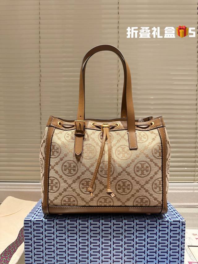 顶级牛皮 原版布 Tb老花tote 通勤当妈妈包非常适合， Tory Burch Monogram Tote Bag Tb老花托特包 通勤优先、抽绳款宽松或者收