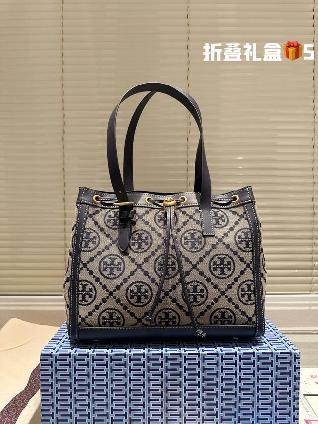 顶级牛皮 原版布 Tb老花tote 通勤当妈妈包非常适合， Tory Burch Monogram Tote Bag Tb老花托特包 通勤优先、抽绳款宽松或者收