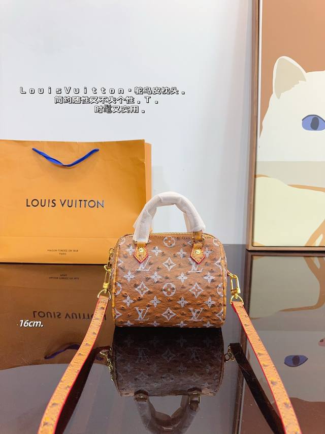 Lv Speedy 枕头包 这款retiro 手袋以标志性的lv老花面料制成，搭配奢华的变色牛皮饰边，经典永恒。优雅低调的外形设计和宽敞的包 全包对花.尺寸：1