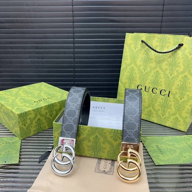 Gucci 古奇 钢扣 原单牛皮腰带 男士经典款皮带 时装搭配必备款 优质扣头 采用原厂牛皮带身 机械打孔 高品质全套包装 礼盒 礼袋 小票