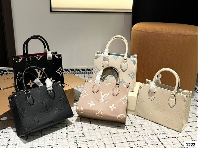 Lv Onthego 25Cm 压字 丛林包 时尚托特包 折叠礼盒 原单品质 Lv A B面喷绘 Onthego妈咪袋 性价比之王这是一款超赞的包型，灵感来自于