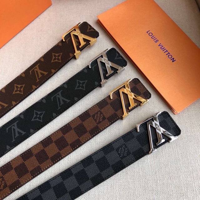 路易威登louis Vuitton 法国 专柜品质 官网同步 宽度3.8Cm 精美钢扣头 原版意大利双面进口小牛皮原版花纹 手感极佳 上身郊果棒 商务休闲两用