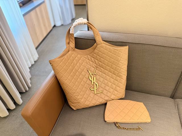 牛皮 超大logo Ysl Gaby绗缝纹路购物袋大tote 感觉太温柔了简直随意搭配都出彩#Ysi 尺寸35Cm