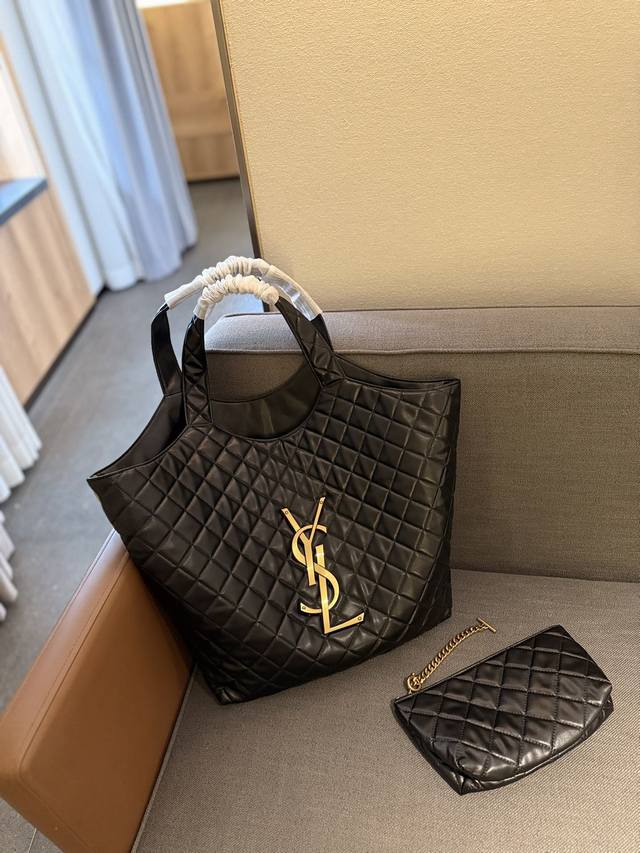 牛皮 超大logo Ysl Gaby绗缝纹路购物袋大tote 感觉太温柔了简直随意搭配都出彩#Ysi 尺寸35Cm