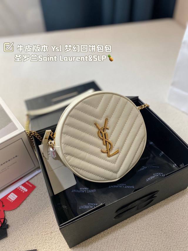 Ysl 梦幻圆饼包包 圣罗兰包包saint Laurent&Slp正品购入打版，牛皮皮质，全套对版五金. 包型精致，实用袋口ysl金属扣五金完美无暇 细节精湛手