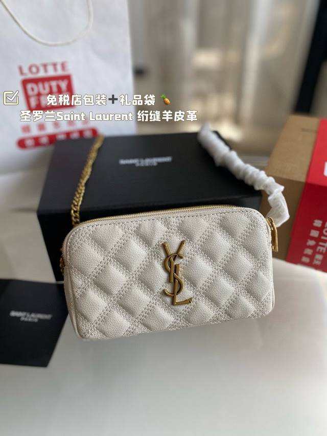 复刻版 Ysl 圣罗兰 女士gaby黑色绗缝羊皮革拉链手拿包链条包单肩包 Becky 双拉链手拿包 大气经典又百搭！ 双拉链设计，方便分类收纳，尺寸足以容纳各种