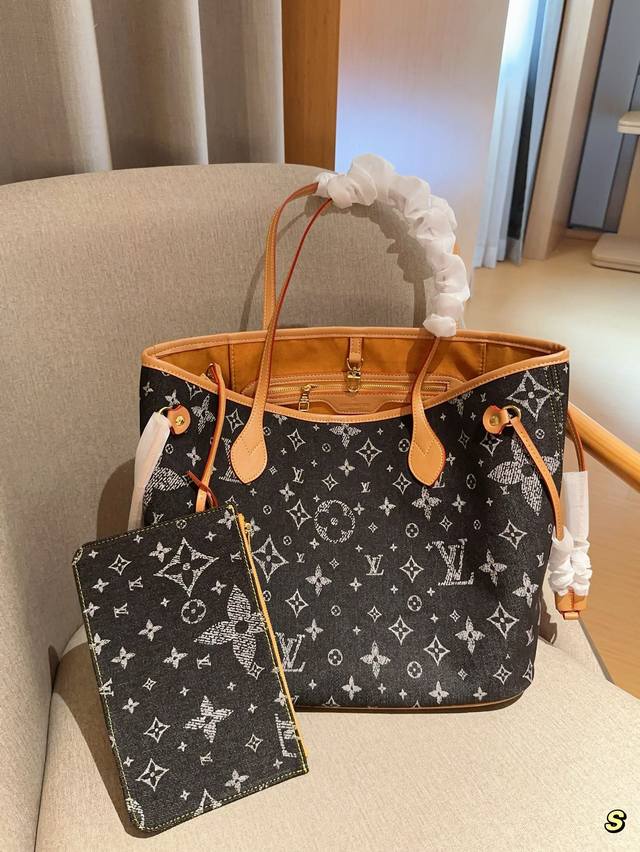 Lv 路易威登 牛仔布料购物袋 Neverfull 尺寸32Cm 礼盒包装