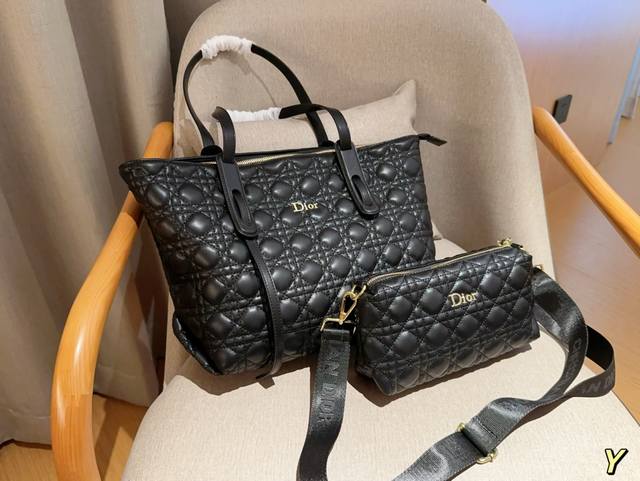 Dior 迪奥 藤格购物袋子母袋 托特包tote两件套 尺寸38Cm