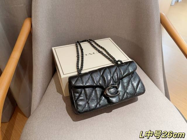 中号金属色 蔻驰coach 新品quilting Tabby26 小香风金属色绗缝绝美链条包 尺寸26Cm 礼盒包装