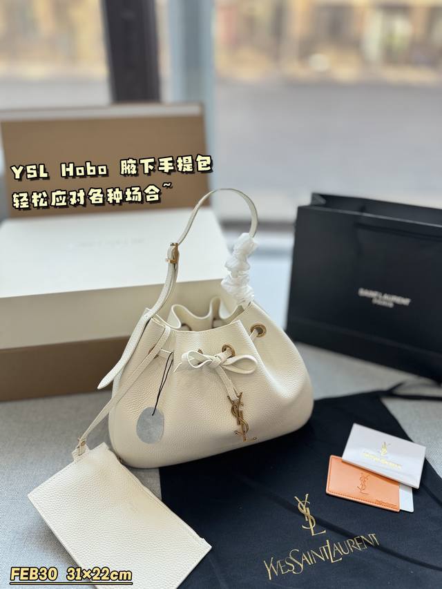 纯皮 配全套礼盒 Size：31×22 圣罗兰 Ysl Paris Vii Hobo腋下包手提单肩包 Ysl24新款，背上瞬间美出圈像是走在时尚前沿的女神抽绳收