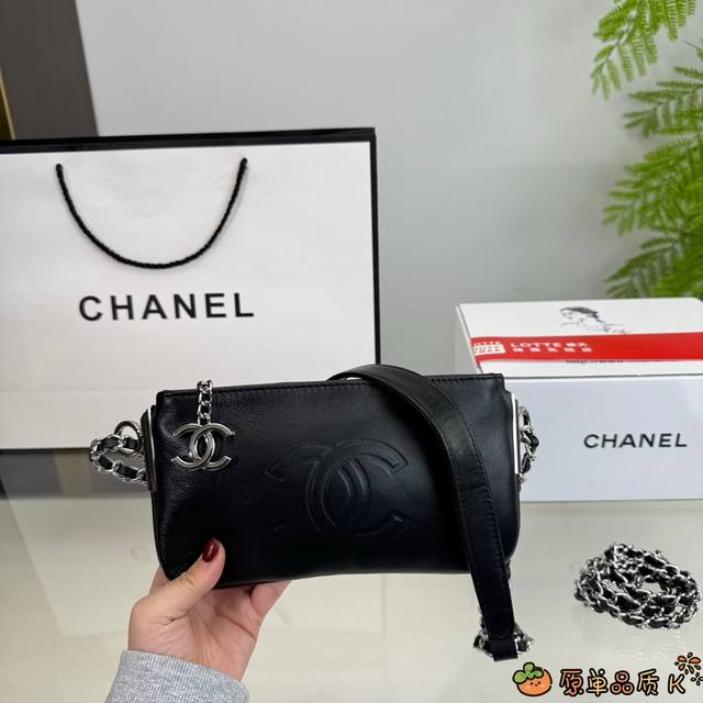 折叠盒 进口牛皮 香奈儿chanel 中古银杆hobo腋下包链条包 尺寸22×12