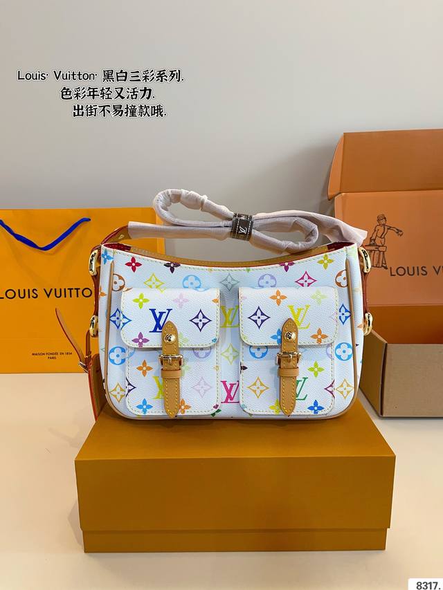 配礼盒. LV 手提单肩 日本中古 vintage包包v老花村上隆限定薇薇安女包LV 腋下包 笑脸包老花限定 ！超美！好多网红潮人都在背 单肩斜挎背这款包看着简