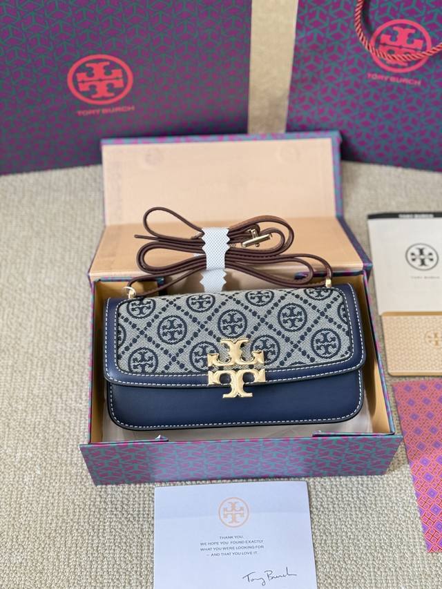 牛皮版本 原单品质 Tory burch Eleanor 横版女士单肩包 TB汤柏丽琦 新款老花斜挎风琴包双T单肩小方包 肉眼可见的高级感质感 ！！可单肩向斜挎