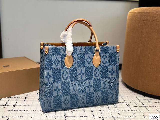 Lv 路易威登丹宁牛仔布 Onthego Lv Tote 丛林包尺寸35×28×14 - 点击图像关闭