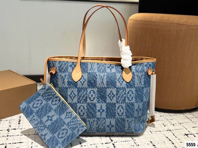 Lv 路易威登牛仔布料购物袋neverfull尺寸32Cm